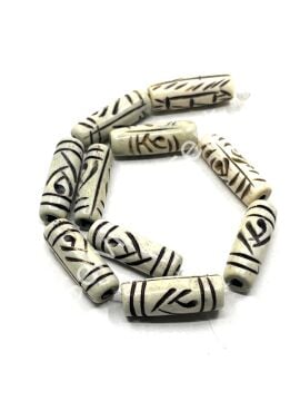 El Yapımı Etnik Desenli Silindir Dizi Tibet Boncuk  7x24 mm
