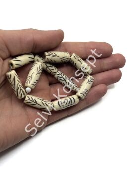 El Yapımı Etnik Desenli Silindir Dizi Tibet Boncuk  8x24 mm