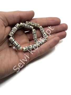 El Yapımı Etnik Desenli Silindir Dizi Tibet Boncuk Krem  7x24 mm