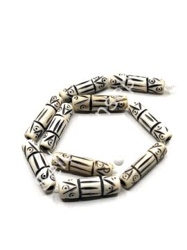 El Yapımı Etnik Desenli Silindir Dizi Tibet Boncuk Krem  7x24 mm