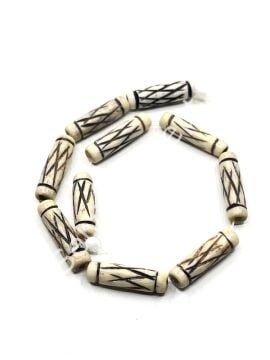 El Yapımı Etnik Desenli Silindir Dizi Tibet Boncuk Krem  6x23 mm