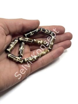 El Yapımı Etnik Desenli Silindir Dizi Tibet Boncuk Kahverengi 8x24 mm