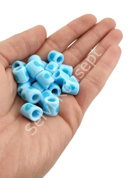 El Yapımı Mavi Benekli Bebek Mavisi Murano Silindir Cam Boncuk