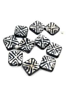 El Yapımı Etnik Desenli Yassı Dizi Tibet Boncuk 20x20 mm