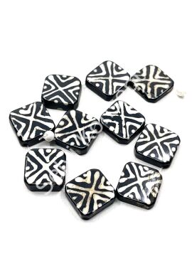 El Yapımı Etnik Desenli Yassı Dizi Tibet Boncuk 20x20 mm