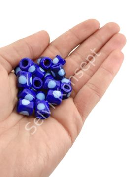 El Yapımı Beyaz Benekli Lacivert Murano Silindir Cam Boncuk