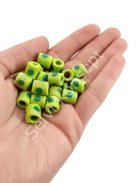 El Yapımı K.Yeşil Benekli F.Yeşili Murano Silindir Cam Boncuk