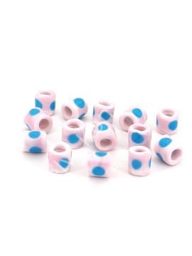 El Yapımı Mavi Benekli Pembe Murano Silindir Cam Boncuk 3 Adet
