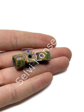 Gana-Krobo Disk-Rondela Cam Boncuk Koyu Yeşil 13-8 mm 10 Adet