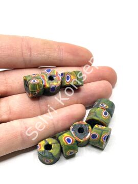 Gana-Krobo Disk-Rondela Cam Boncuk Koyu Yeşil 13-8 mm 10 Adet