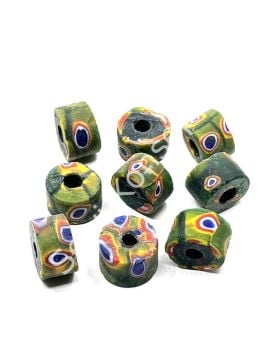 Gana-Krobo Disk-Rondela Cam Boncuk Koyu Yeşil 13-8 mm 10 Adet