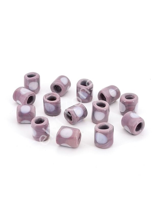 El Yapımı Beyaz Benekli Mürdüm Murano Silindir Cam Boncuk