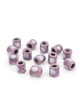 El Yapımı Beyaz Benekli Mürdüm Murano Silindir Cam Boncuk