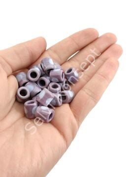 El Yapımı Beyaz Benekli Mürdüm Murano Silindir Cam Boncuk