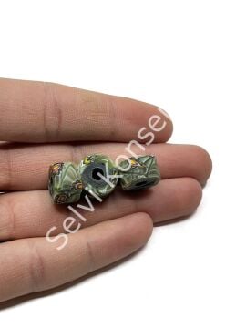 Gana-Krobo Disk-Rondela Cam Boncuk Su Yeşili 13-8 mm 10 Adet