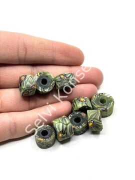 Gana-Krobo Disk-Rondela Cam Boncuk Su Yeşili 13-8 mm 10 Adet