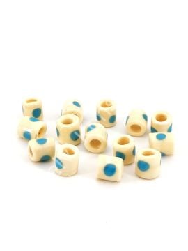 El Yapımı Mavi Benekli Krem Murano Silindir Cam Boncuk