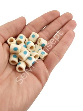 El Yapımı Mavi Benekli Krem Murano Silindir Cam Boncuk