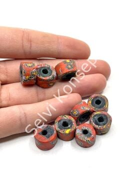 Gana-Krobo Disk-Rondela Cam Boncuk Kırmızı 13-8 mm 10 Adet