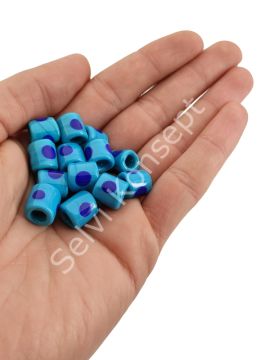 El Yapımı Lacivert Benekli Mavi Murano Silindir Cam Boncuk