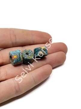 Gana-Krobo Disk-Rondela Cam Boncuk Turkuaz 13-8 mm 10 Adet