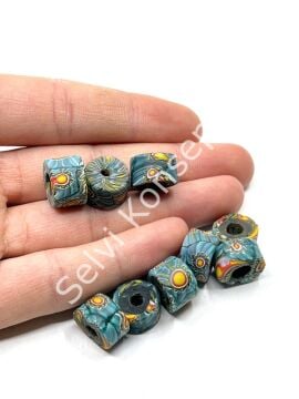 Gana-Krobo Disk-Rondela Cam Boncuk Turkuaz 13-8 mm 10 Adet