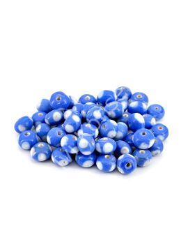 Beyaz Benekli Minik Rondela Cam Boncuk Mavi 50 Adet