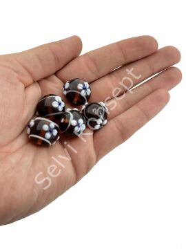Murano Yuvarlak Çiçek Cam Boncuk Kahverengi 20 mm