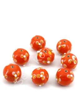 Murano Yuvarlak Çiçek Cam Boncuk Turuncu 17 Adet