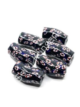 Gana-Krobo Eğri Parlak Cam Boncuk Desenli Lacivert 17x33 mm 10 Adet