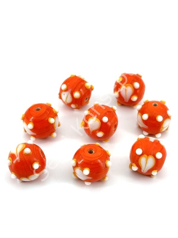 Murano Yuvarlak Kalpli Benekli Cam Boncuk Turuncu 12 Adet