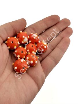 Murano Yuvarlak Kalpli Benekli Cam Boncuk Turuncu 12 Adet