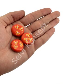 Murano Yassı Çiçek Cam Boncuk Turuncu 25 mm 10 Adet