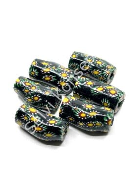 Gana-Krobo Eğri Parlak Cam Boncuk Çiçekli Yeşil 17x33 mm 10 Adet