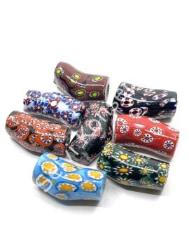 Gana-Krobo Eğri Parlak Cam Boncuk Karışık Renkli 17x33 mm 16 Adet