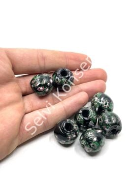 Gana-Krobo Parlak Cam Boncuk Yeşil 16x18 mm 10 Adet