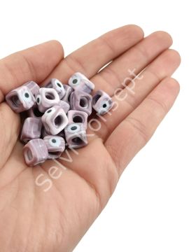 El Yapımı Mürdüm Ebruli Gözlü Murano Kare Cam Boncuk