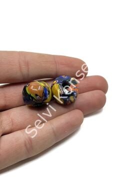 Gana-Krobo Parlak Cam Boncuk Karışık Renkli 19x13 mm 10 Adet