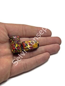 Renkli Benekli Mısır İşi Silindir Cam Boncuk 15x23 mm10 Adet