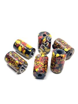 Renkli Benekli Mısır İşi Silindir Cam Boncuk 15x23 mm10 Adet