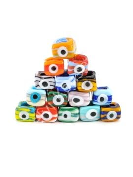 El Yapımı Karışık Renkli Ebruli Gözlü Murano Kare Cam Boncuk