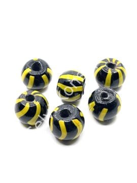 Siyah-Sarı Çizgili Yuvarlak Cam Boncuk 20x16 mm 10 Adet