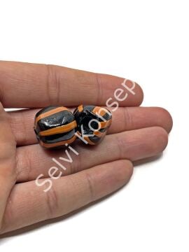 Siyah-Turuncu Çizgili Cam Boncuk 18x16 mm 10 Adet