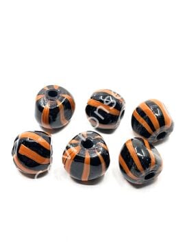 Siyah-Turuncu Çizgili Cam Boncuk 18x16 mm 10 Adet