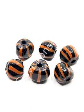 Siyah-Turuncu Çizgili Cam Boncuk 18x16 mm 20 Adet