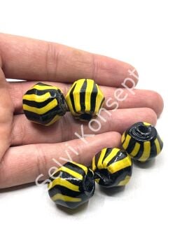 Siyah-Sarı Çizgili Cam Boncuk 21x18 mm 10 Adet