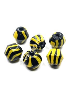 Siyah-Sarı Çizgili Cam Boncuk 21x18 mm 10 Adet