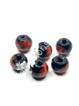Siyah Üzeri Kırmızı-Beyaz Desenli Cam Boncuk 16x13 mm 10 Adet