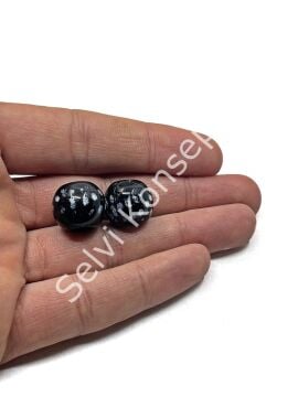 Siyah-Beyaz Benekli Cam Boncuk 15x13 mm 10 Adet