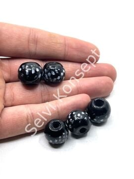 Siyah-Beyaz Benekli Cam Boncuk 15x13 mm 10 Adet